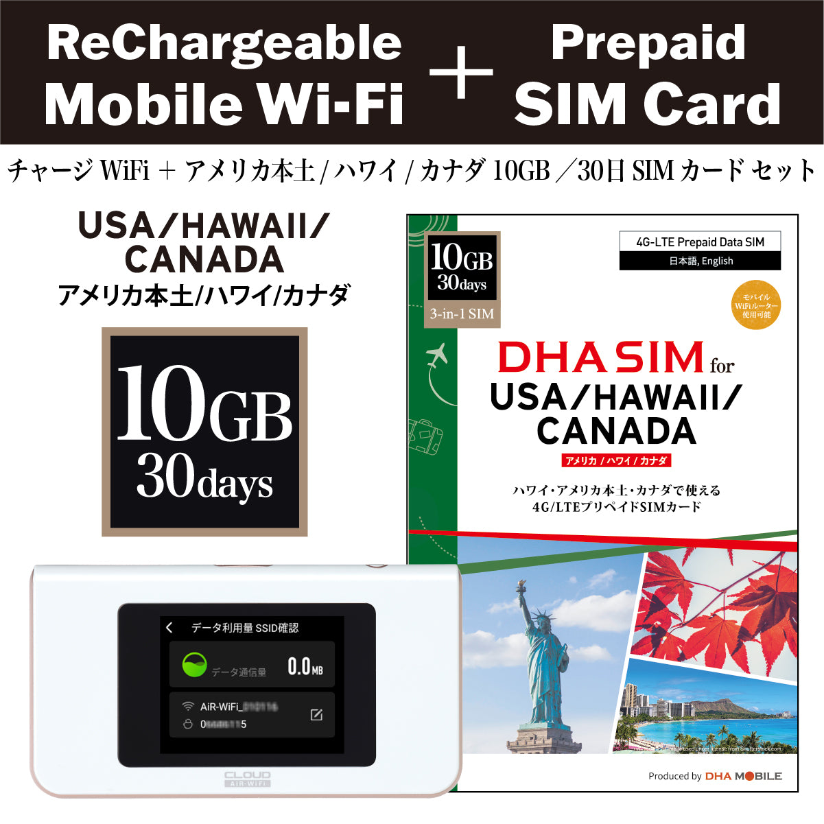 [Charge Wi-Fi] AIR1 Mobile WiFi + Australia & New Zealand | 30 Days | 10GB | Prepaid SIM Card Set