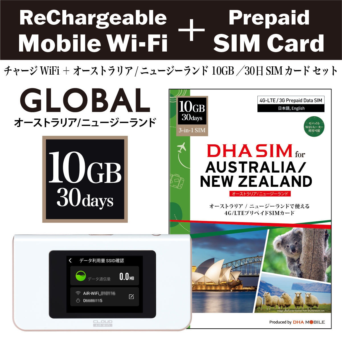 [Charge Wi-Fi] AIR1 WiFi機 + 澳洲 & 紐西蘭｜30天｜10GB｜SIM卡組合