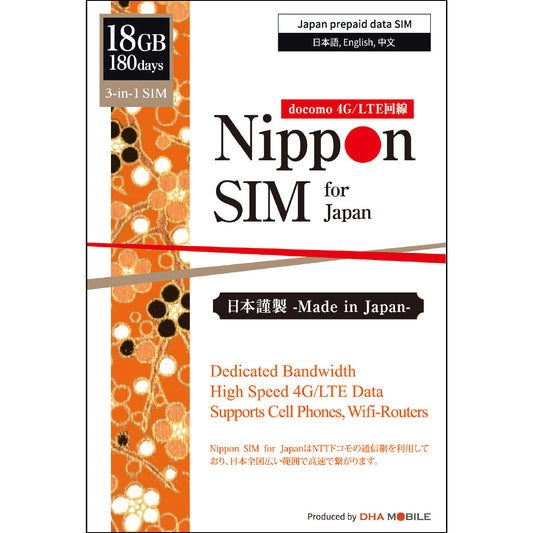 [Nippon SIM] Japan | 180days | 6GB / 18GB / 30GB | docomo Network | Prepaid SIM card
