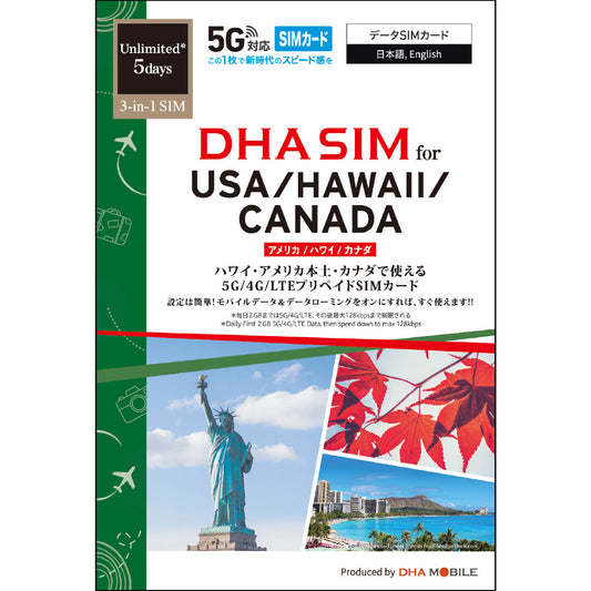 [DHA SIM] USA + Canada | 5 Days / 7 Days / 10 Days |  Unlimited Data |  Prepaid SIM Card