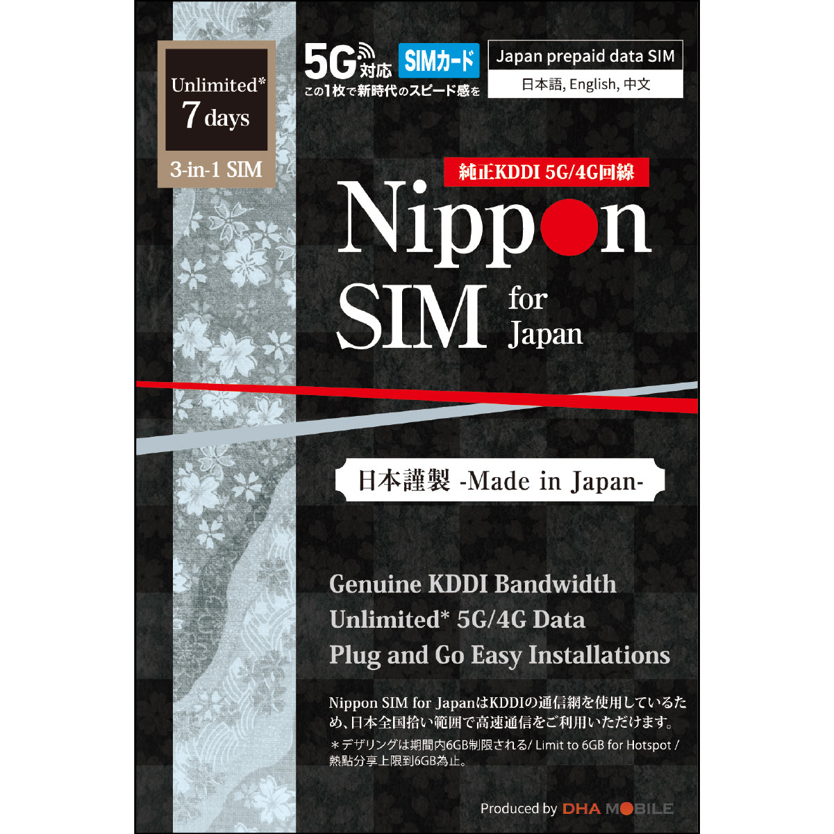 【海外在住の方限定販売】【Nippon SIM】日本国内用 無制限 日数選択（4日 / 7日 / 10日 / 15日） KDDI回線 プリペイドSIMカード（nanoサイズ）