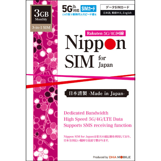 [Nippon SIM] Japan | 3GB Monthly | Rakuten Network | SMS Reception Available | Extension Available | Prepaid SIM Card