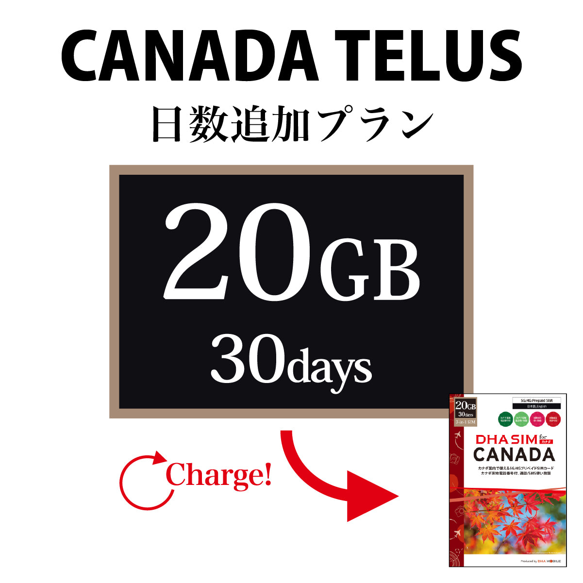 【データ容量追加 / 日数延長プラン】カナダ TELUS用