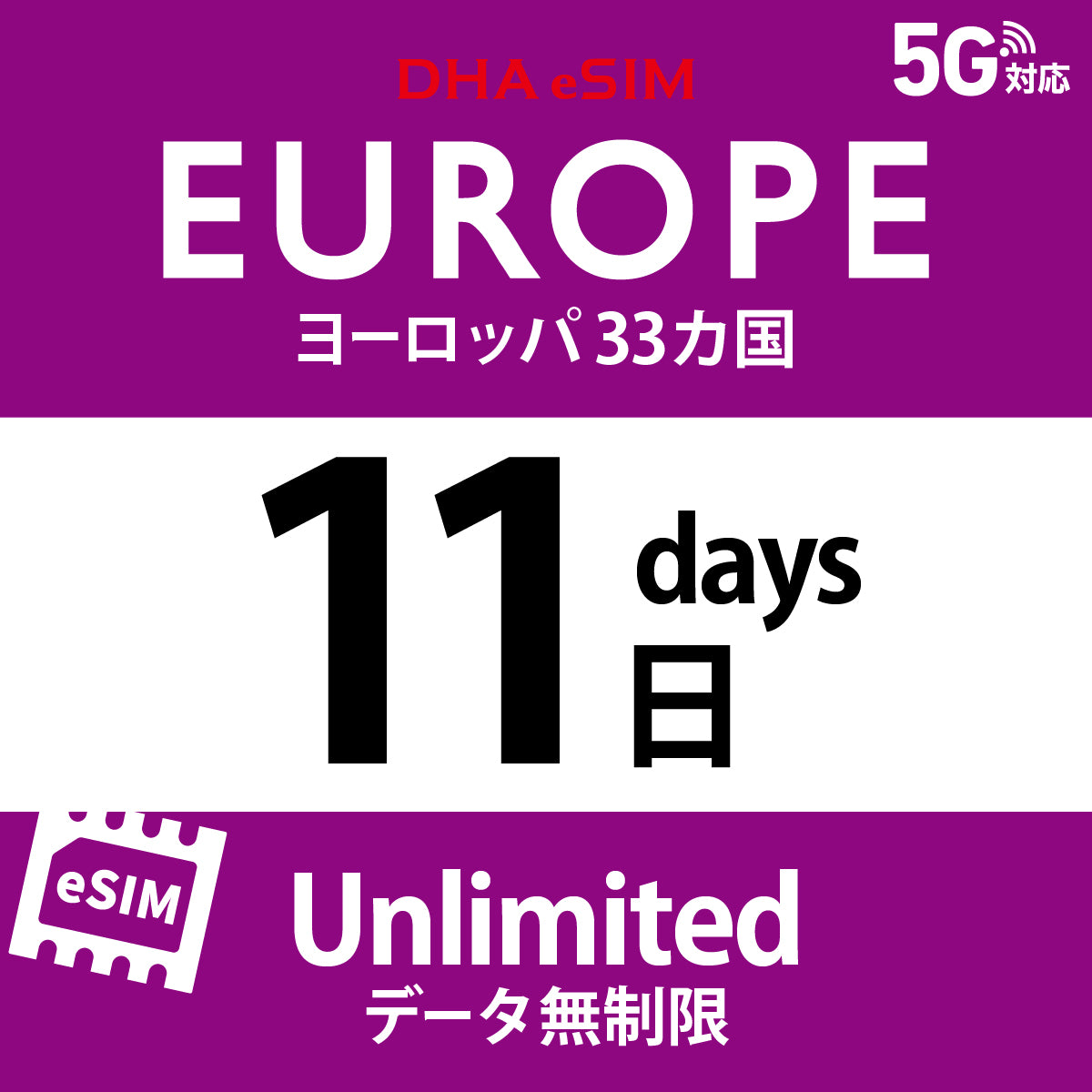 [DHA eSIM] Europe 33 Countries | Unlimited | 1-15 Days | Prepaid eSIM