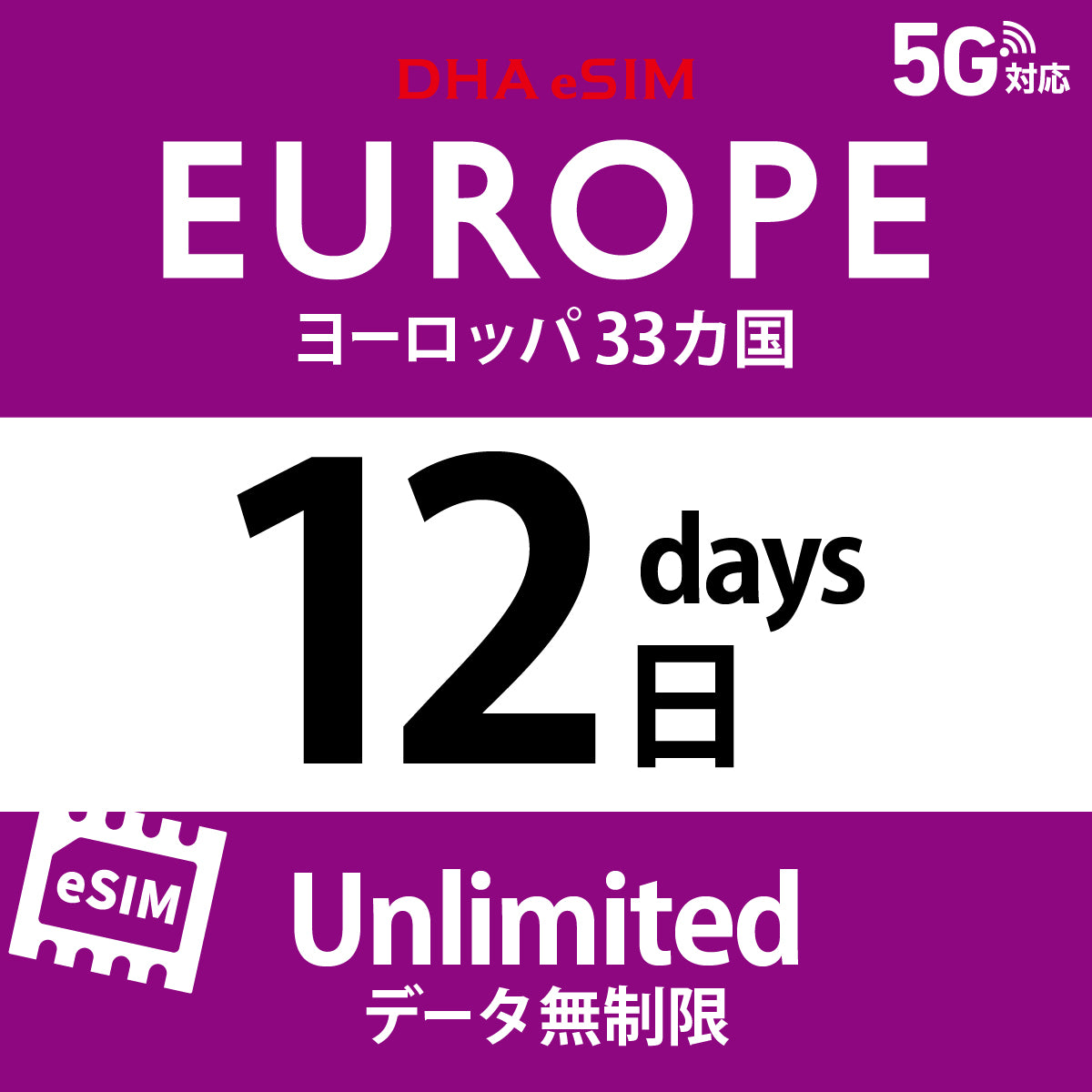 [DHA eSIM] Europe 33 Countries | Unlimited | 1-15 Days | Prepaid eSIM