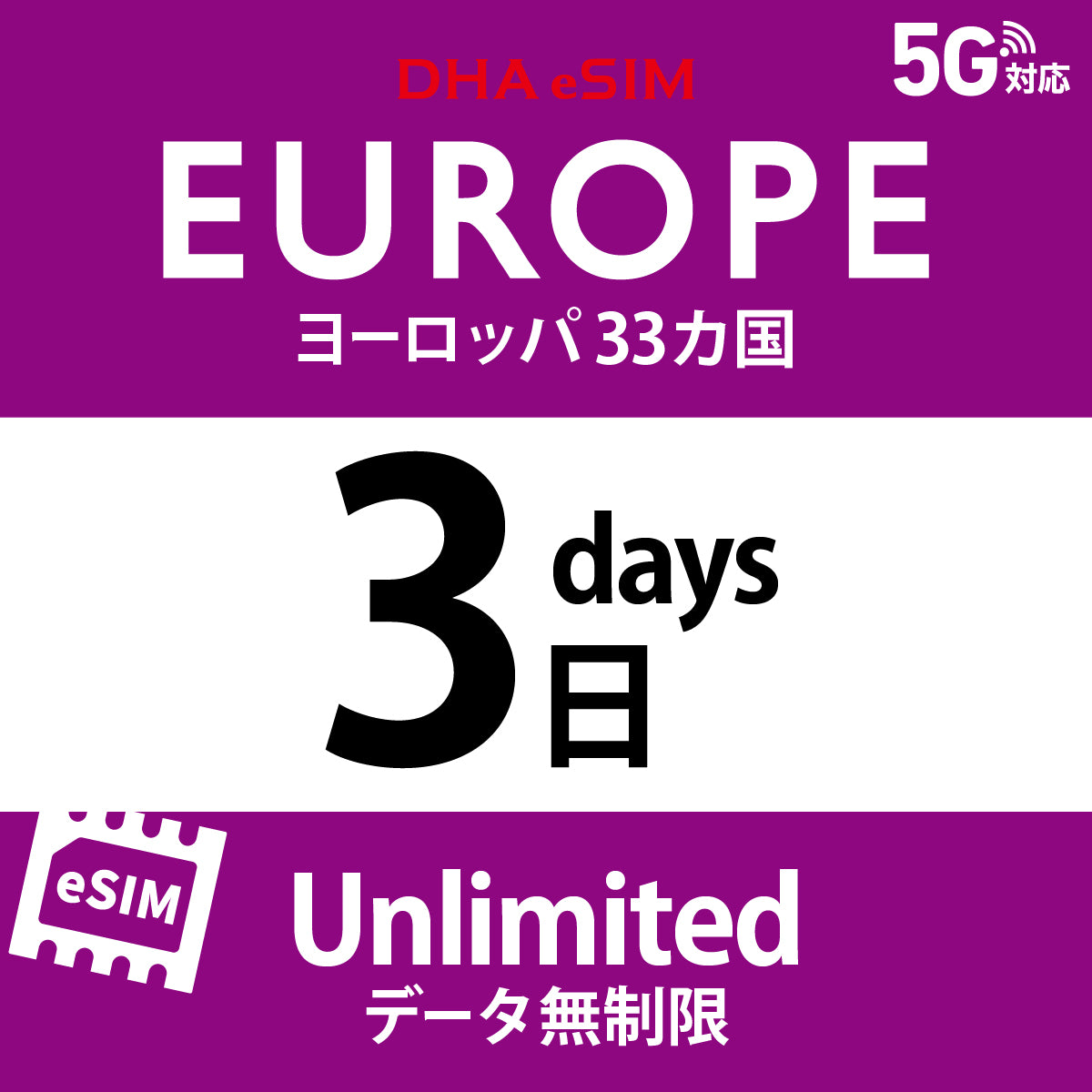 [DHA eSIM] Europe 33 Countries | Unlimited | 1-15 Days | Prepaid eSIM