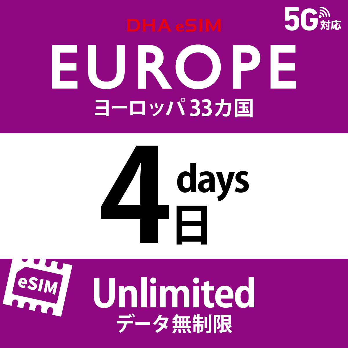 [DHA eSIM] Europe 33 Countries | Unlimited | 1-15 Days | Prepaid eSIM