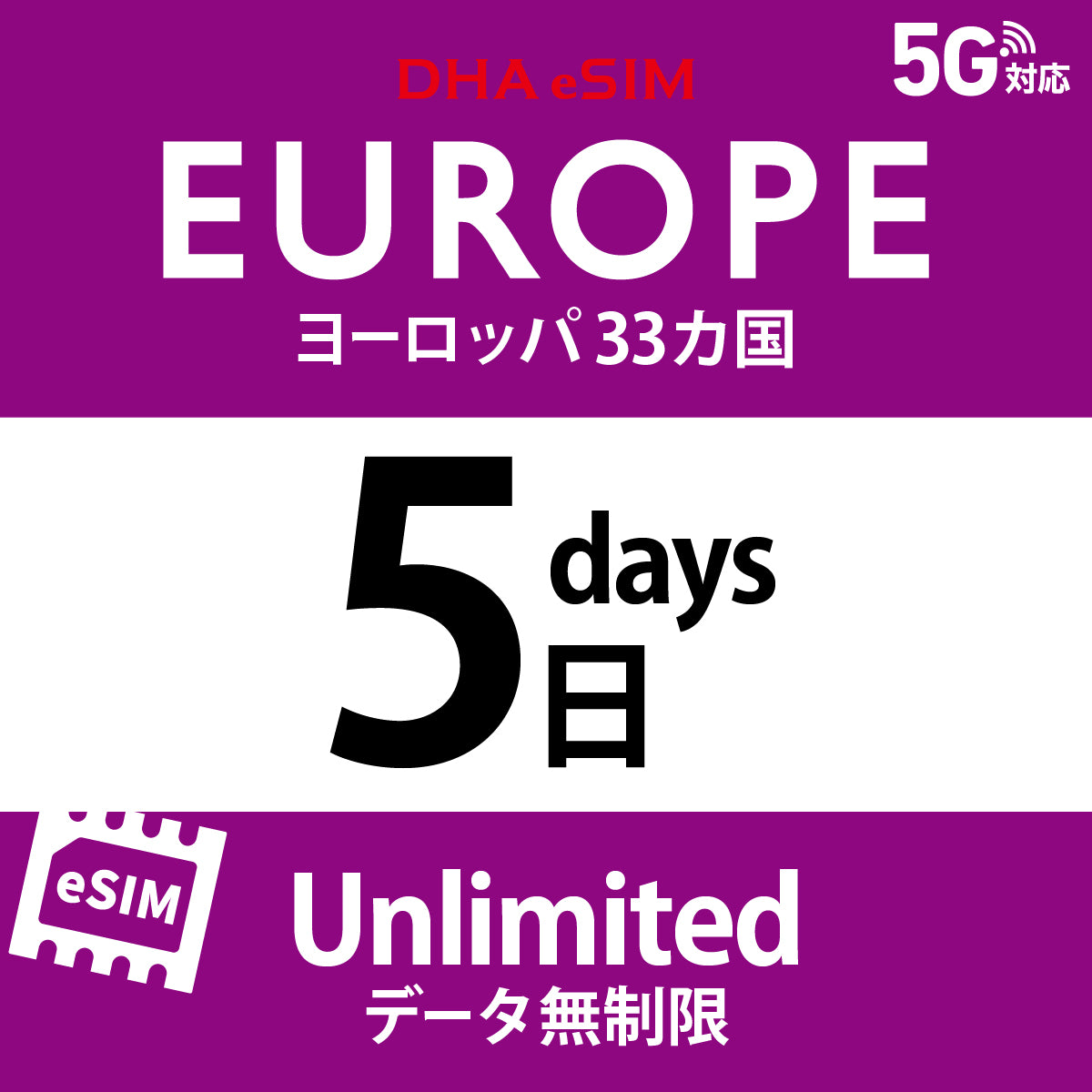 [DHA eSIM] Europe 33 Countries | Unlimited | 1-15 Days | Prepaid eSIM