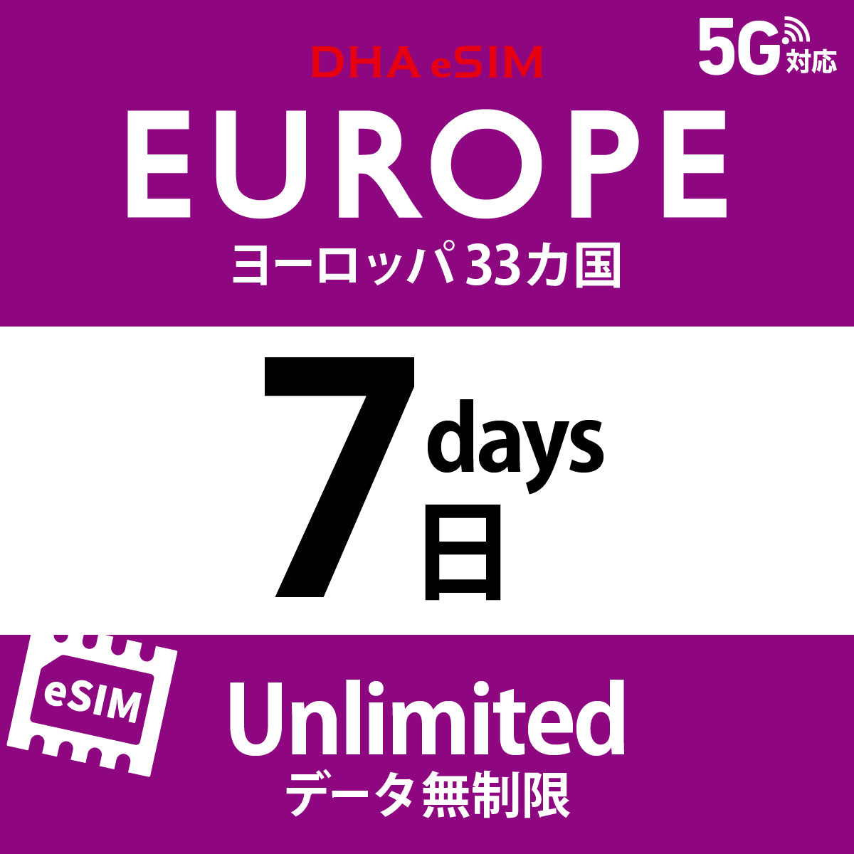 [DHA eSIM] Europe 33 Countries | Unlimited | 1-15 Days | Prepaid eSIM
