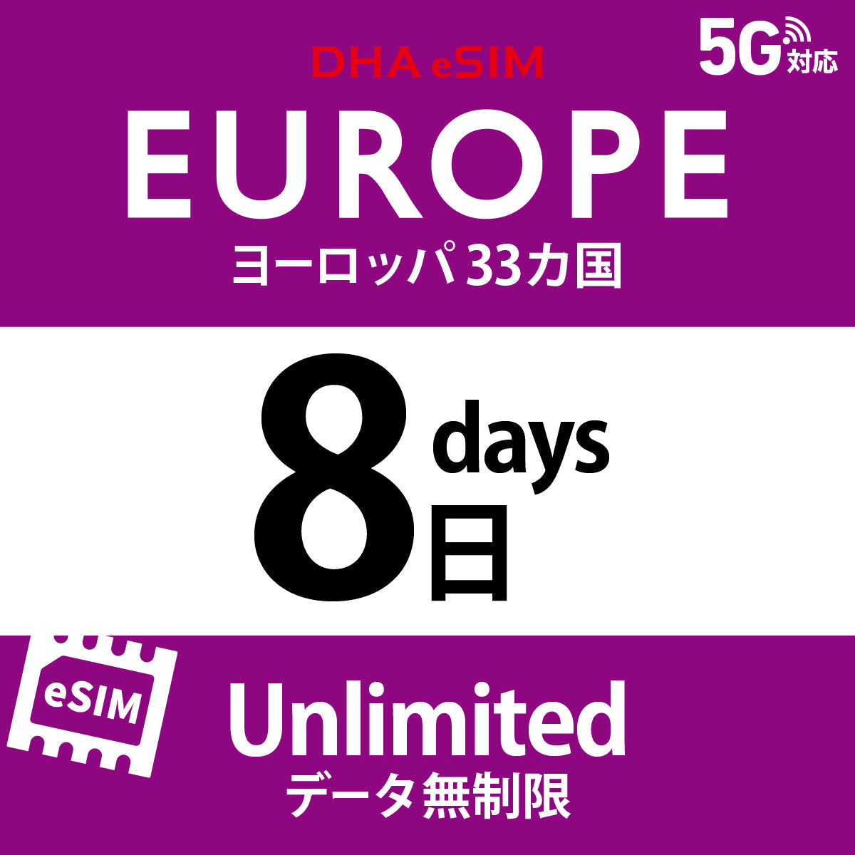[DHA eSIM] Europe 33 Countries | Unlimited | 1-15 Days | Prepaid eSIM