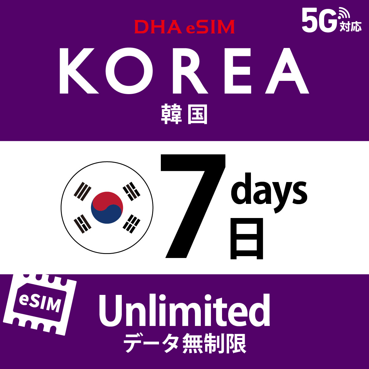[DHA eSIM] 韓國 | 吃到飽 | 1/2/3/4/5/6/7/8/9/10/15/20/30天 | 預付 eSIM