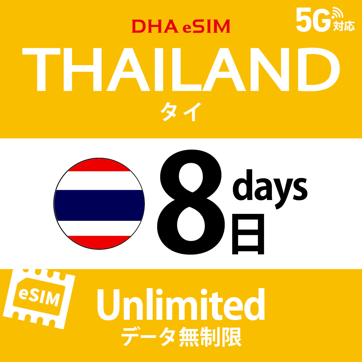 [DHA eSIM] 泰國 | 吃到飽 | 1/2/3/4/5/6/7/8/9/10天 | 預付 eSIM