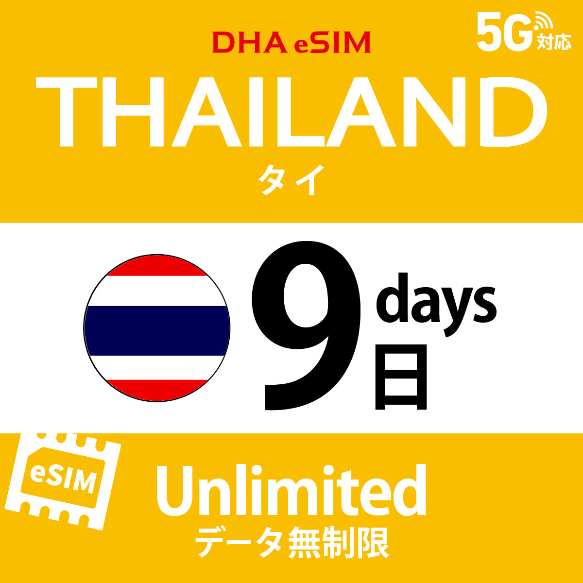 [DHA eSIM] 泰國 | 吃到飽 | 1/2/3/4/5/6/7/8/9/10天 | 預付 eSIM